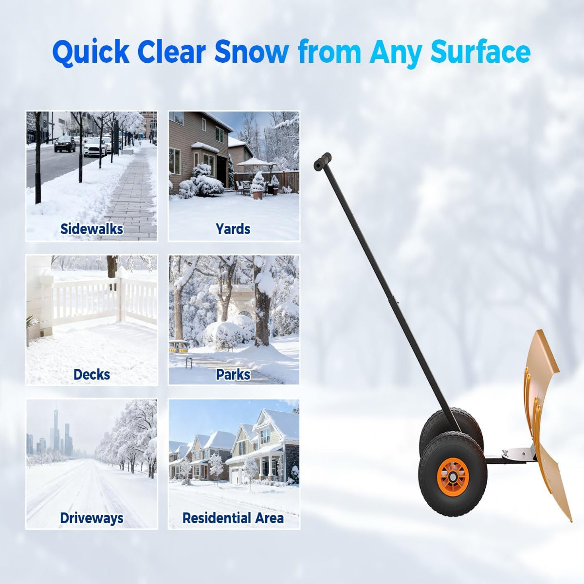 Garvee 29"W X 20"H Snow Shovel with Wheels for Driveway, 20" Wide Adjustable Snow Pusher with 5-Position Angle & Height Handle, Ergonomic Back-Saving Snow Removal Tool for Sidewalks, Yards & Patios - Orange