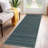 Garvee Entryway Rug 2x6 Washable Non-Slip Soft Polyester Distressed Striped Design Blue Modern Farmhouse Hallway Kitchen Bedroom - Blue