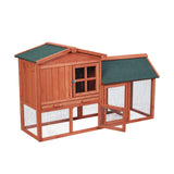 Garvee 54'' Rabbit Hutch Indoor Outdoor Rabbit Cage, Two Floors Wooden Rabbit Cage Indoor, Wooden Chicken Coop Guinea Pigs Pet House Cage with Run, Pull Out Tray, Asphalt Roof for Small Animals - Wood Color+Green