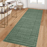 Garvee Modern 2x6 Runner Rug Geometric Plaid Non-Slip Washable Polyester Low-Pile Durable Edges Foldable for Entryway Bathroom Kitchen - Green