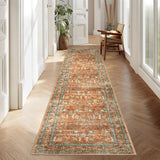 Garvee 6x9FT Washable Area Rug Soft Faux Wool Low-Pile Non-Slip Rubber Backing Stain Resistant Pastel Botanical Pattern for Living Room Bedroom Kitchen - Orange