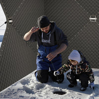 Garvee Insulated Pop-Up Ice Fishing Tent for 5-7 Persons - Spacious Hub-Style Winter Shelter - Waterproof Oxford, Quick Setup, Windproof, Anchors, Ropes, Carry Bag - Red, 141.73×70.8×77.74 Inch | Winter fishing portable shelter
