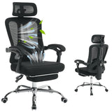 Garvee Ergonomic Office Chair with Adjustable Headrest & Lumbar Support, Retractable Footrest, Mesh Material, Reclining & Swivel, Wheels, Home Office Use, Black - Black