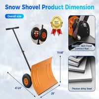 Garvee 29"W X 20"H Snow Shovel with Wheels for Driveway, 20" Wide Adjustable Snow Pusher with 5-Position Angle & Height Handle, Ergonomic Back-Saving Snow Removal Tool for Sidewalks, Yards & Patios - Orange