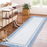 Garvee Runner Rug 2x6 Modern Geometric Washable Non-Slip Low Pile Faux Wool Stain Resistant Indoor Kitchen Bedroom Living Room - Light Blue