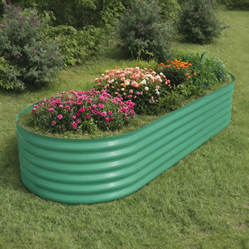 Garvee 10' X 4' X1.5' Beige Oval Galvanized Steel Raised Garden Bed Kit Durable Modular Metal Planter Open Bottom for Vegetables Flowers Herbs