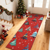 Garvee Runner Rug 2x6 Red Christmas Tree Motif Non-Slip Soft Low Pile Washable Indoor Kitchen Entryway Living Room Bedroom - Christmas Trees|Red