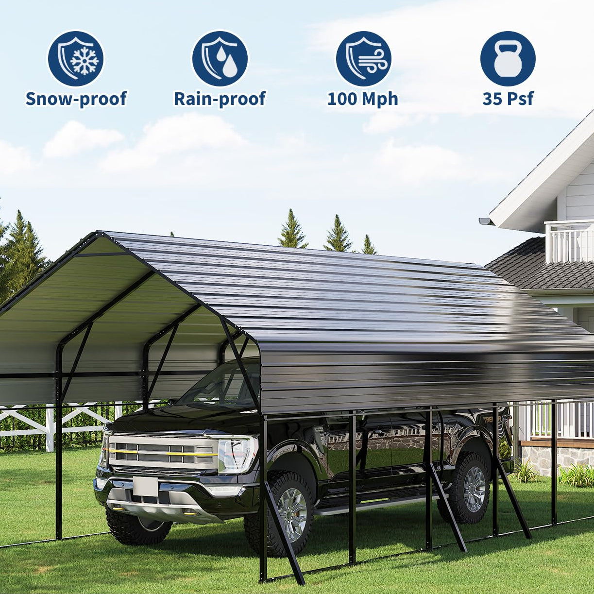 Garvee 13' X 26' X 11' Heavy Duty Metal Carport Kit – Reinforced Frame & Anchors – 100MPH Wind & 35PSF Snow Rated – Shelter for 2 Cars, Trucks, Boats, RVs, Tractors – Easy Assembly