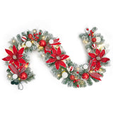 Garvee Christmas Garland 6ft Pre-Lit LED Lights Battery Operated PVC Flexible Wire Branch with Flowers Berries Ornaments for Fireplace Staircase Door Frame - Red & White