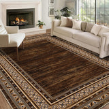 Garvee Red-Brown Washable Bordered Area Rug 6' × 9', Non Slip Low Pile Stain Resistant Rug for Living Room, Bedroom, Dining Room, Office - Red-Brown