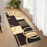 Garvee Modern Brown 2x8 Washable Runner Rug Circle Pattern Non-Slip Low Pile Soft Fabric Durable Indoor Hallway Kitchen Bedroom Entryway - Brown