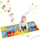 Garvee Floor Piano Mat for Toddlers 43x14 inch, 17 Keys & 10 Songs, Soft Fabric, Anti-Slip, Foldable Portable Music Toy for Early Education & Play - Yellow Blue