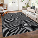 Garvee Washable 6x9 Area Rug Abstract Rainbow Design, Low Pile Soft Polyester, Non-Slip Rubber Backing, Stain Resistant, Living Room Bedroom Dining - Black