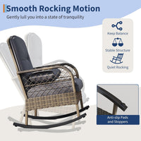 Garvee Set of 2 Outdoor Wicker Rocking Chairs, PE Rattan Patio Rockers with Thick Cushions & Steel Frame for Porch, Garden, Backyard & Deck