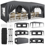 Garvee 10x20 Heavy Duty Pop Up Canopy Tent with 6 Removable Sidewalls, Adjustable 3 Heights, 210D Oxford Cloth, Waterproof, Stakes & Ropes, Outdoor Events - Grey