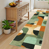 Garvee Runner Rug 2x6, Boho Geometric Print, Soft Low Pile, Non-Slip TPR Backing, Polyester, Washable, Durable, Entryway Kitchen Bedroom - Green Multi