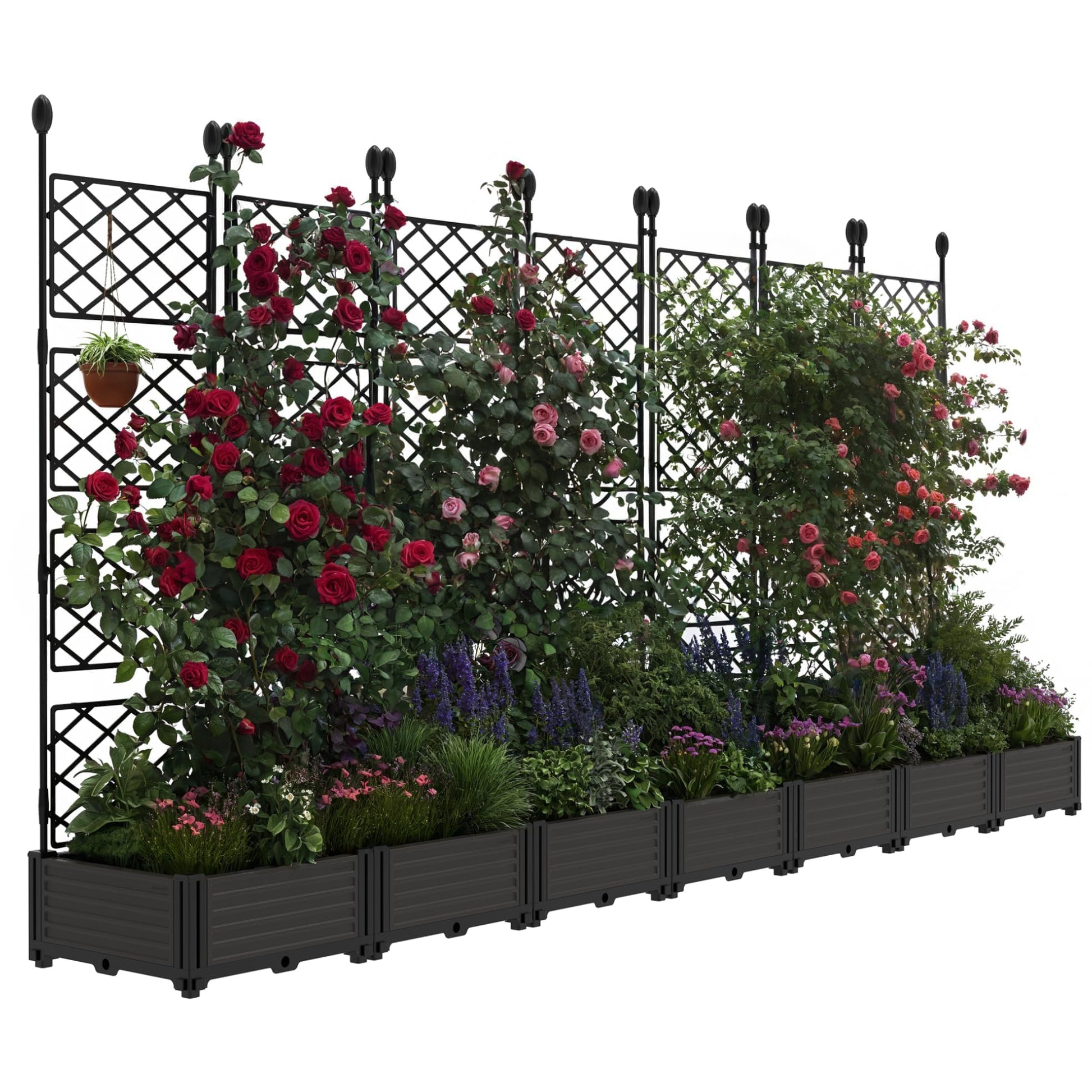 Garvee 7-Piece Raised Garden Bed with Trellis, 114" x 63" Outdoor Planter Box, Vertical Garden with Privacy Screen for Patio, Balcony & Backyard, Lightweight & Weather-Resistant