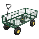 Garvee Garden Cart Heavy Duty 900 lbs Steel Frame Removable Mesh Sides Adjustable Handle 10" Pneumatic Tires Lawn Camping Farm Utility Wagon Green Black - Green