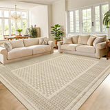 Garvee Checkered Area Rug 5x7 Modern Geometric Design Non-Slip Backing Pearl Velvet Soft Low Pile Polyester Indoor Living Room Kitchen - Beige
