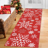 Garvee Christmas Runner Rug 2x10 Feet Xmas Snowflake Pattern Non-Slip Machine Washable Polyester Holiday Decorative Accent for Kitchen Bedroom Hallway - Red