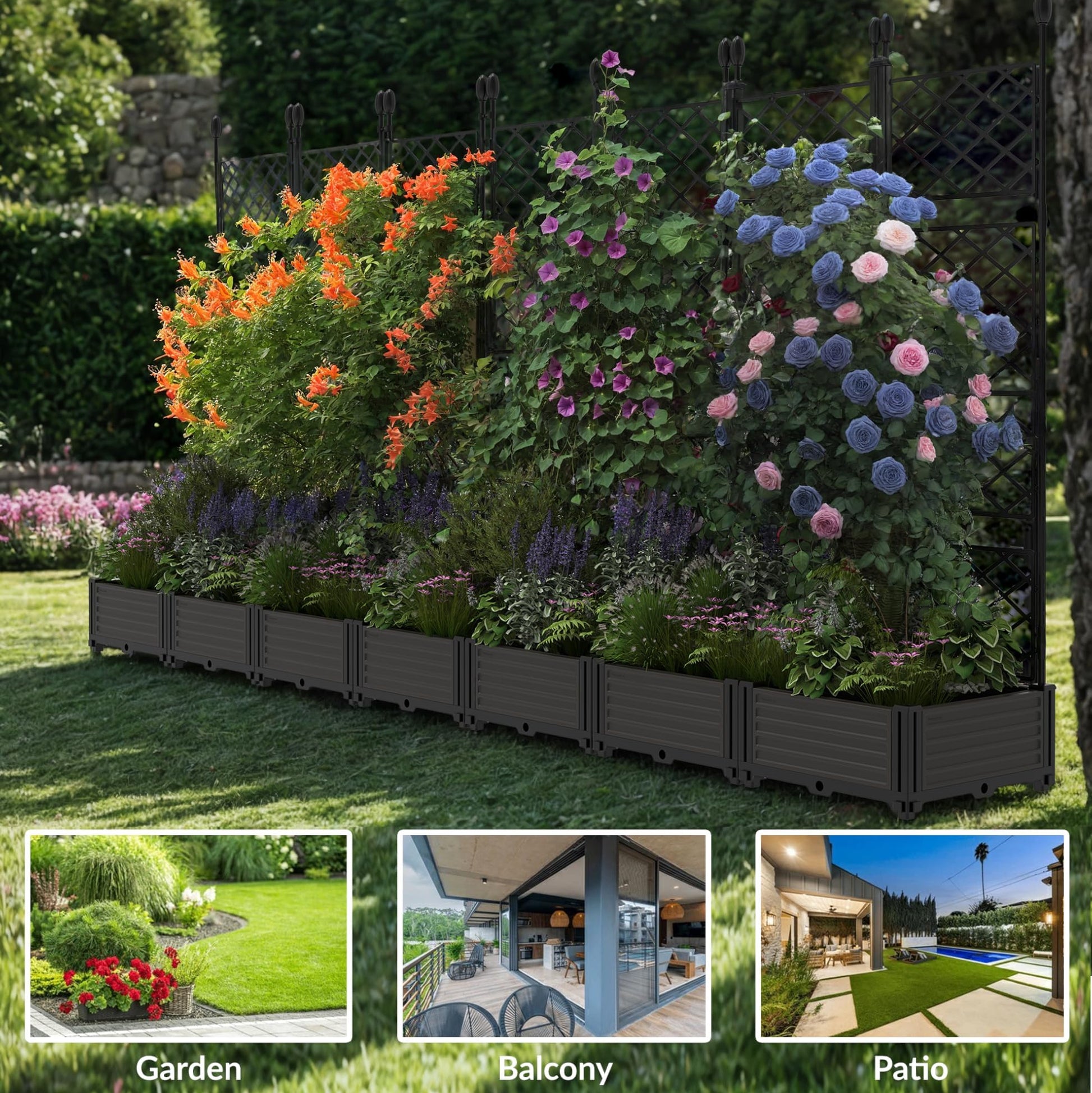 Garvee 7-Piece Raised Garden Bed with Trellis, 114" x 63" Outdoor Planter Box, Vertical Garden with Privacy Screen for Patio, Balcony & Backyard, Lightweight & Weather-Resistant