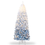 Garvee 6ft Christmas Tree, Blue Gradient Pencil Prelit Christmas Tree Snow Flocked, Dual Color LED Lights, Flame-Retardant PVC, Metal Stand Slim Design, Christmas Decoration for Home - Blue Gradient