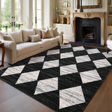 Garvee Plaid Black 8x10 Checkered Area Rug Machine Washable Non-Slip Soft Low Pile 100% Polyester Durable Rubber Backing Living Room Bedroom - Black