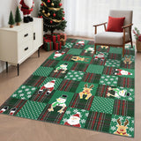 Garvee Christmas Area Rug Green Winter Holiday Santa Deer Snow Non Slip Low Pile Soft Carpet for Living Room Nursery Dining Room - Green