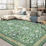 Garvee Persian Grass Green 8x10 Vintage Area Rug Distressed Washable Polyester Soft Texture Neutral Color Living Room Bedroom Office - Grass Green