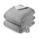 Garvee Heated Blanket Twin Size, Waffle Weave Electric Throw Blanket Fast Heating with LCD Controller, 10 Heat Levels & 1-12H Time Settings Auto Off, ETL Certified, Grey, 62" x 84" - Grey-Waffle Weave