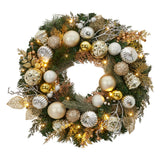 Garvee 24 In Christmas Wreath With Lights for Front Door, Pre-Lit Christmas Wreath, Battery Operated, Lighted Xmas Door Wreath with Ball Ornaments for Christmas Door Fireplace Decor, Gold & Silver