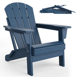 Garvee Folding Wooden Adirondack Chair, Outdoor Lounge Chair with Ergonomic High Back, Navy Blue - Navy Blue