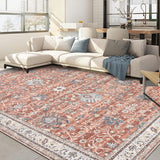 Garvee Persian Brick Red 5x7 Vintage Area Rug Distressed Oriental Design Low Pile Non Slip Polyester Washable Neutral Brick Red for Living Room Bedroom Office - Brick Red