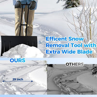 Garvee 29"Snow Pusher Shovel with Wheels,Heavy Duty Steel Snow Shovel with Wheels,Angled Blade Efficient Snow Removal With5-Position Angled Blade & Adjustable Handle for Doorway, Sidewalk
