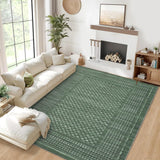 Garvee Large Area Rug 10x13 - Modern Geometric, Non-Slip, Washable, Soft Low Pile Polyester - Stain Resistant, Bedroom Living Room Dining - Green
