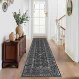 Garvee Kitchen Rug 2x6 Vintage Floral Non-Slip Stain Resistant Washable TPR Backing Low Pile for Entryway Bedroom Bathroom - Black