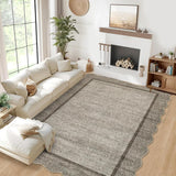 Garvee Scalloped Rug 3x5 Washable Area Rug for Entryway with Non Slip TPR Backing, Soft Non Shedding Foyer Mat, Low Pile Thin Floor Covering, Neutral Carpet for Entry Laundry, Brown - Brown