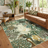 Garvee 5x7 Jungle Area Rug Soft Low Pile Non Slip Faux Wool Washable Durable Indoor Accent Mat for Living Room Bedroom Dining Room Playroom - Ivory Jungle Green