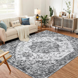 Garvee Door Mat 2x3 Washable Area Rugs for Bedroom, Non Slip Low Pile Vintage Medallion Soft Carpet, Stain Resistant Distressed Retro Floral Rugs for Entryway, Kitchen, Bathroom, Grey - Gray