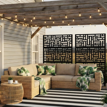 Garvee 70"x47" 3-Panel Metal Outdoor Privacy Screen in Geometry Design for Patio, Deck, Balcony, Yard and Garden, Black