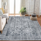 Garvee Persian Grey 9x12 Vintage Floral Boho Area Rug for Living Room Bedroom, Non-Slip Low Pile, Washable Faux Wool, Kids Pets Friendly - Gray