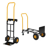 Garvee 2-in-1 Convertible Hand Truck Dolly, 800 LBS Capacity, Industrial-Grade Wheels, Spray-Finished Metal, Foldable & Compact, 4-Wheel Platform, Warehouse & Garden Use - Black + Orange