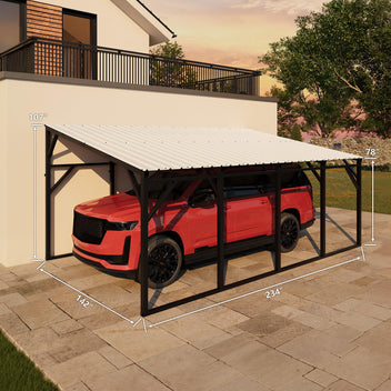 Garvee Lean-to Metal Carport 12' × 20', 240 sq.ft Wall-Mounted Car Port with 11.5° Vertical Roof, 19-Ga Steel Frame for SUV & Pickup
