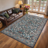 Garvee 8x10 Floral Area Rug Non-Slip Washable Soft Low-Pile Carpet Durable Stain-Resistant Indoor Living Room Bedroom - Black