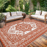 Garvee Outdoor Brick Red 10x14 Area Rug, RV Vintage Waterproof Washable Plastic Carpet Stain-Resistant Fade-Resistant Non-Slip Large Camping Patio Rug - Brick Red