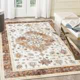 Garvee Vintage Retro Washable Area Rug - Non-Slip Low Pile Indoor Carpet for Living Room, Bedroom, Dining Room & Home Office - Camel