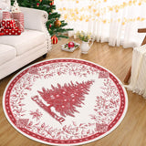 Garvee Christmas Round Area Rug with Tree Print, Non-Slip & Washable, Soft Terrycloth Fabric, Foldable & Kid-Friendly, 4Ft Diameter, Nursery & Living Room - Red