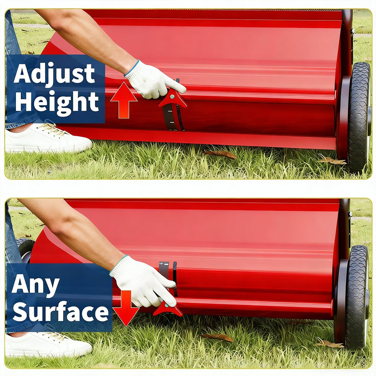 Garvee 21" Push Lawn Sweeper with 4-Brush System, Heavy Duty Steel Yard Leaf Collector, Adjustable Height, 3.5 Cu Ft Bag, Manual Grass & Lawn Cleaner Red
