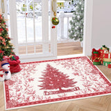Garvee Christmas Rug 2x3 with Tree Print, Non-Slip TPR Backing, Soft Terrycloth Material, Washable and Foldable, Indoor Entryway and Kitchen Mat - Red