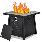Garvee 28 Inch Propane Fire Pit, Outdoor Gas Fire Pits Table 50,000BTU Squre Firepits Table with Lid and Lava Rock for Yard Patio Garden Outside Party, Black - Black-style 2